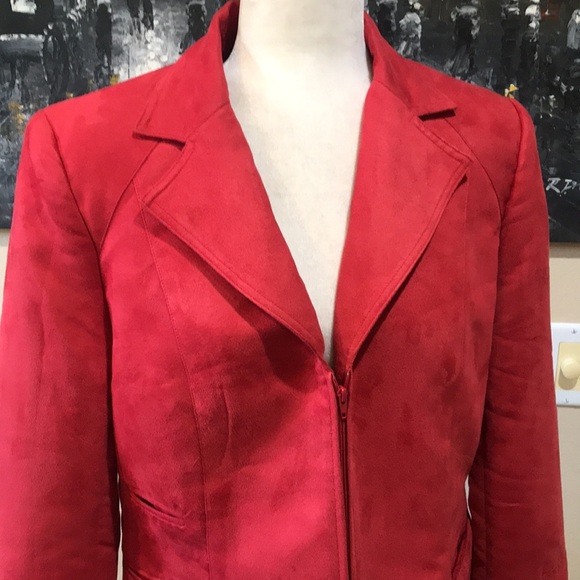 Nygard Red Zipper Front Soft Faux Suede Jacket w/Front Pockets and Wide Lapel-12 - Picture 7 of 16